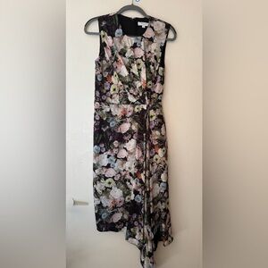 Adam Lippes Black Floral Silk Party Dress Asymmetrical Size 4